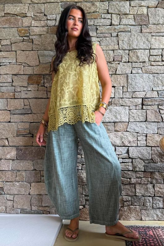 Veronica Embroidered Tank Washed Soft Ochre